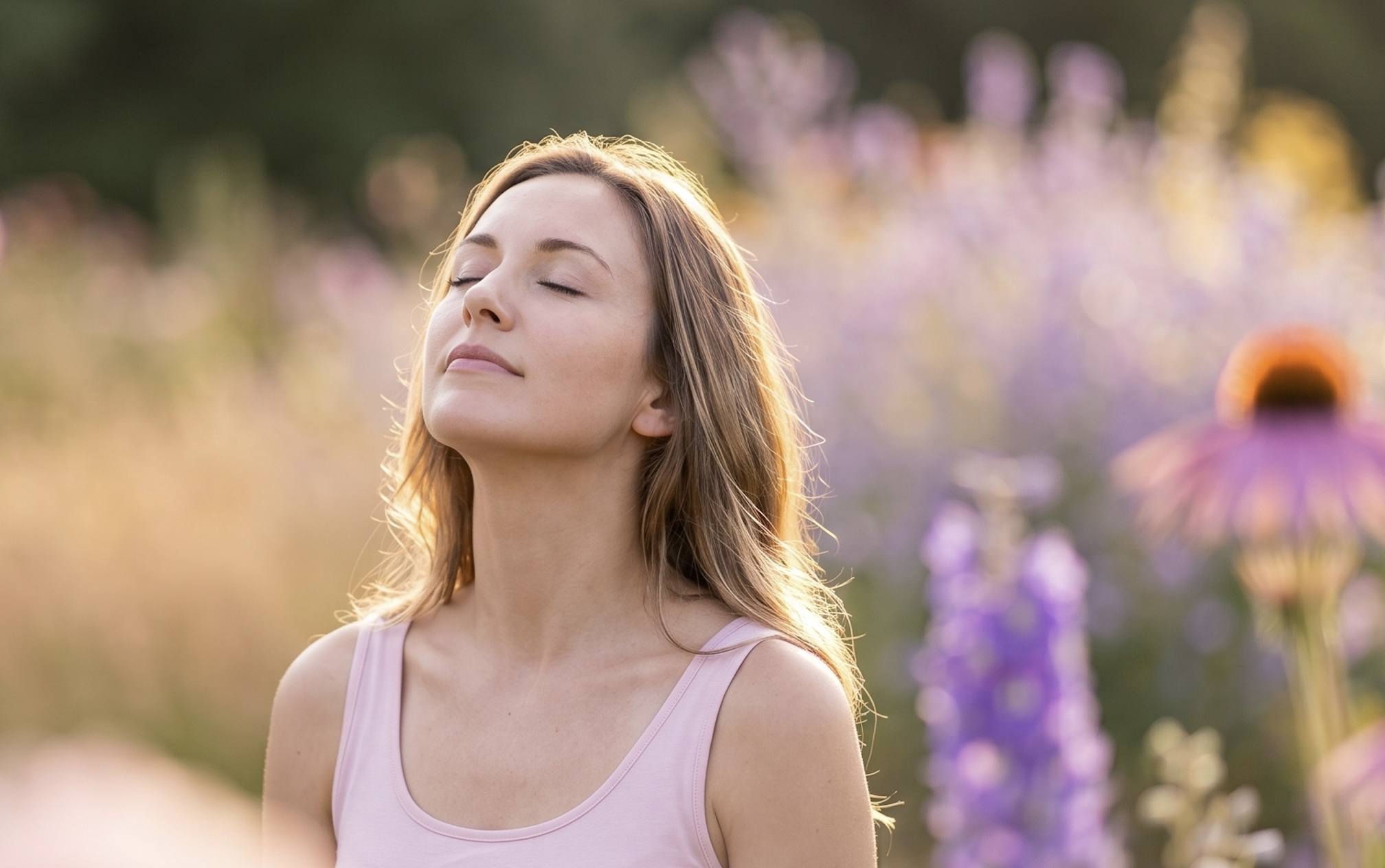 Relaxed face turned toward the sun during sunning