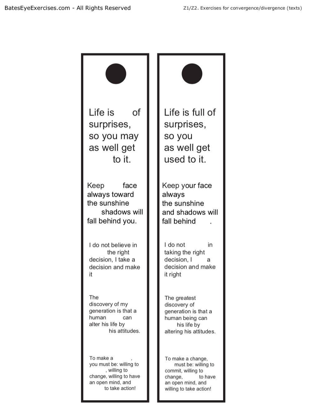 Presbyopia Eye Exercise Chart